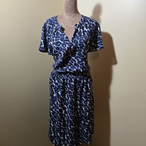 Massini Blue and Black Patterned Midi Dress
